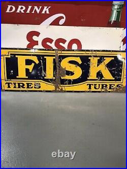 Very Large Vintage Fisk Tires Tubes Porcelain Sign