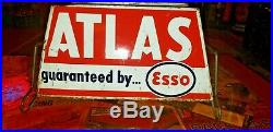 Very Rare Vintage Atlas Esso Gas Service Station Oil Tire Holder Display Sign