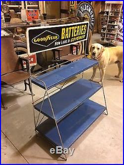 VinTaGe ORIGINAL GOODYEAR BATTERIES Tire Sign Gas OiL RACK Stand REPURPOSE OLD