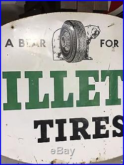 VinTage ORIGINAL GILLETTE TIRES Double Sided DST SIGN Car Truck GaS OiL OLD BEAR