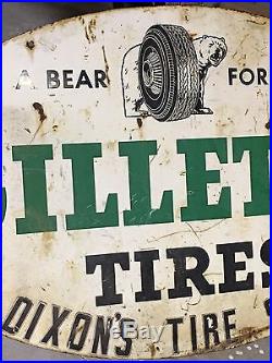 VinTage ORIGINAL GILLETTE TIRES Double Sided DST SIGN Car Truck GaS OiL OLD BEAR