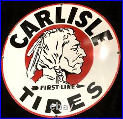 Vintag Art INDIAN CARLISLE TIRES FIRST LINE PORCELAIN SIGN Rare Advertising 30