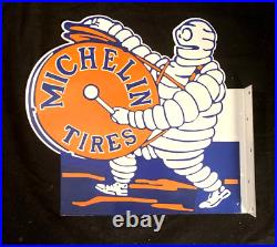 Vintag Art MICHELIN TIRES PORCELAIN ENAMEL FLANGE SIGN Rare Advertising 18 X 17