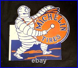 Vintag Art MICHELIN TIRES PORCELAIN ENAMEL FLANGE SIGN Rare Advertising 18 X 17