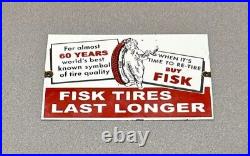 Vintage 12 Fisk Tire Service Truck Porcelain Sign Car Gas Oil