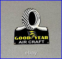Vintage 12 Goodyear Tires Aircraft Plane Porcelain Sign Car Gas Oil Truck