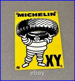 Vintage 12 Michelin Tires Man Oil Porcelain Sign Car Gas Auto