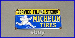 Vintage 18 Michelin Tires Man Porcelain Sign Car Gas Truck Gasoline