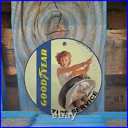 Vintage 1898 Goodyear Tire Service Porcelain Gas Oil 4.5 Sign