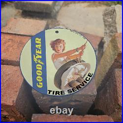 Vintage 1898 Goodyear Tire Service Porcelain Gas Oil 4.5 Sign