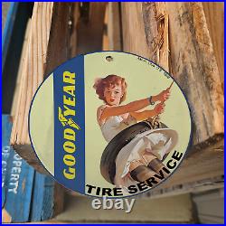 Vintage 1898 Goodyear Tire Service Porcelain Gas Oil 4.5 Sign