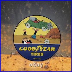 Vintage 1898 Goodyear Tires Popeye Porcelain Gas Oil 4.5 Sign