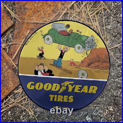 Vintage 1898 Goodyear Tires Popeye Porcelain Gas Oil 4.5 Sign