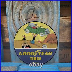 Vintage 1898 Goodyear Tires Popeye Porcelain Gas Oil 4.5 Sign