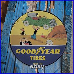 Vintage 1898 Goodyear Tires Popeye Porcelain Gas Oil 4.5 Sign