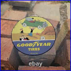 Vintage 1898 Goodyear Tires Popeye Porcelain Gas Oil 4.5 Sign