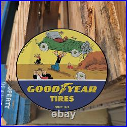 Vintage 1898 Goodyear Tires Popeye Porcelain Gas Oil 4.5 Sign