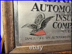 Vintage 1910-20s AMERICAN AUTOMOBILE INSURANCE CO SIGN EAGLE TIRE FLAG St Louis