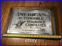 Vintage 1910-20s AMERICAN AUTOMOBILE INSURANCE CO SIGN EAGLE TIRE FLAG St Louis