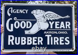 Vintage 1917 Dated Goodyear Rubber Tires 24 Porcelain Gas Oil Service Sign