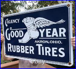 Vintage 1917 Dated Goodyear Rubber Tires 24 Porcelain Gas Oil Service Sign