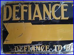 Vintage 1920's Defiance Tires Gas Station 20 Embossed tin metal Sign antique