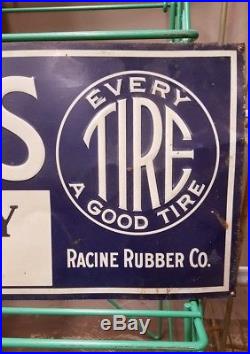 Vintage 1920's Racine Tires 31 Gas Oil Embossed Metal Sign