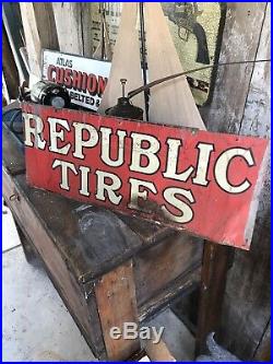 Vintage 1920s REPUBLIC TIRES Metal Gas Oil 2-Sided 24 Original Sign Rare