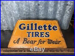 Vintage 1930's Gillette Tires A BEAR FOR WEAR TIRE RACK Metal Sign Stand