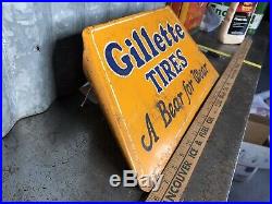 Vintage 1930's Gillette Tires A BEAR FOR WEAR TIRE RACK Metal Sign Stand