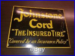 Vintage 1930's Johnstone Cord Tires Gas Station 2 Sided 18 Metal Flange Sign