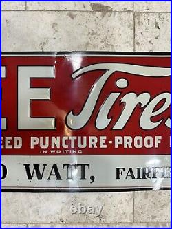 Vintage 1930's LEE TIRES Tin Tacker Sign Original Rare Puncture 11 3/4 X 35 3/4