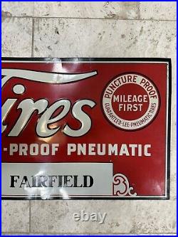 Vintage 1930's LEE TIRES Tin Tacker Sign Original Rare Puncture 11 3/4 X 35 3/4