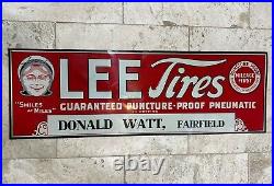 Vintage 1930's LEE TIRES Tin Tacker Sign Original Rare Puncture 11 3/4 X 35 3/4