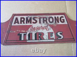 Vintage 1930s Armstrong Insured Tire Metal Sign Gas Station Oil