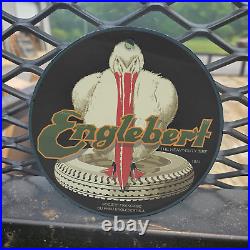 Vintage 1931 Englebert Heavy Duty Tire Porcelain Gas Oil 4.5 Sign