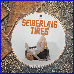 Vintage 1931 Seiberling Tires Porcelain Gas Oil 4.5 Sign