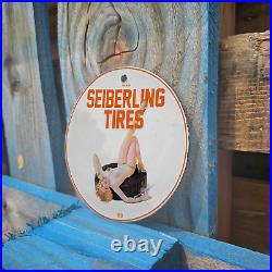 Vintage 1931 Seiberling Tires Porcelain Gas Oil 4.5 Sign