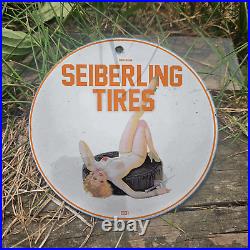 Vintage 1931 Seiberling Tires Porcelain Gas Oil 4.5 Sign