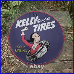 Vintage 1932 Kelly-springfield Tires Olive Oyl Porcelain Gas Oil 4.5 Sign