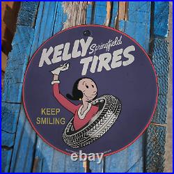 Vintage 1932 Kelly-springfield Tires Olive Oyl Porcelain Gas Oil 4.5 Sign