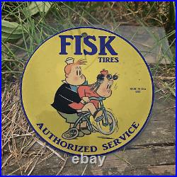 Vintage 1935 Fisk Tires Authorized Service Little Lulu Porcelain 4.5 Sign