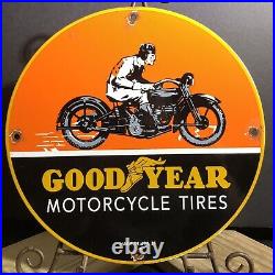 Vintage 1936 Dated Goodyear Motorcycle Tires Porcelain Sign Gas Oil