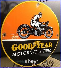 Vintage 1936 Dated Goodyear Motorcycle Tires Porcelain Sign Gas Oil