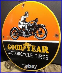 Vintage 1936 Dated Goodyear Motorcycle Tires Porcelain Sign Gas Oil