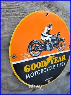 Vintage 1936 Goodyear Porcelain Sign Gas Motorcycle Tire Advertising Oil Service