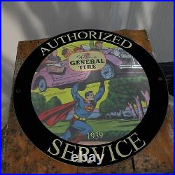 Vintage 1939 General Tire Authorized Service'Superman' Porcelain Gas-Oil Sign
