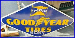 Vintage 1939 Goodyear Tires Porcelain Sign Double Sided 48 x 26-1/2 Garage Sign