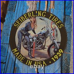 Vintage 1939 Seiberling Tires Porcelain Gas Oil 4.5 Sign