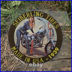 Vintage 1939 Seiberling Tires Porcelain Gas Oil 4.5 Sign